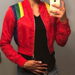 Cropped Red and Rainbow Jacket